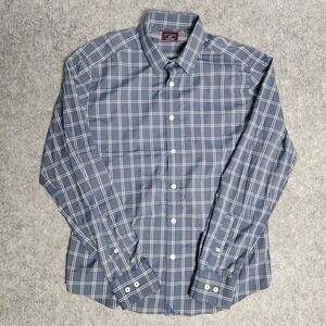 UNTUCKit Tayson Shirt Men M Blue Slim Fit Scotch Plaid Performance Button Up